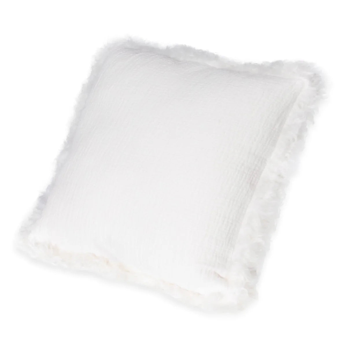 White Linen Cushion With Sheepskin Trim 45x45cm
