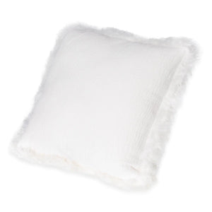 White Linen Cushion With Sheepskin Trim 45x45cm