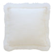 Square White Linen Cushion With Sheepskin Trim in crinkled white linen with a fluffy sheepskin border, on a white background