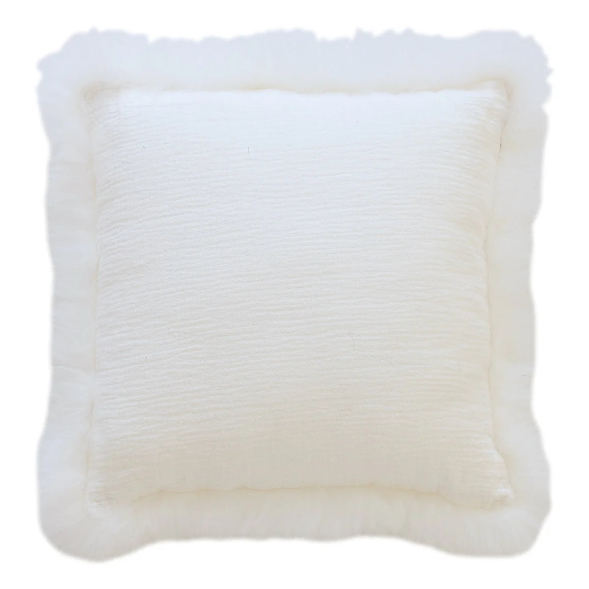 White Linen Cushion With Sheepskin Trim 45x45cm