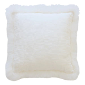 White Linen Cushion With Sheepskin Trim 45x45cm
