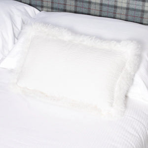 White Linen Cushion With Sheepskin Trim 30x50cm
