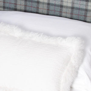 White Linen Cushion With Sheepskin Trim 30x50cm