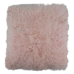 Pink Curly Sheepskin Cushion 45x45cm