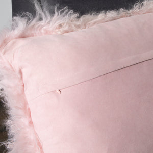 Pink Curly Sheepskin Cushion 45x45cm