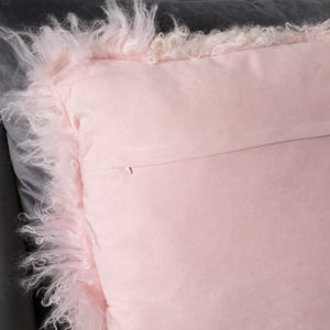 Pink Curly Sheepskin Cushion 45x45cm