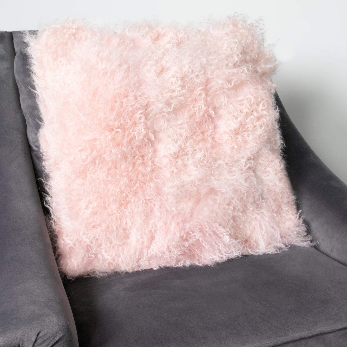 Pink Curly Sheepskin Cushion 45x45cm