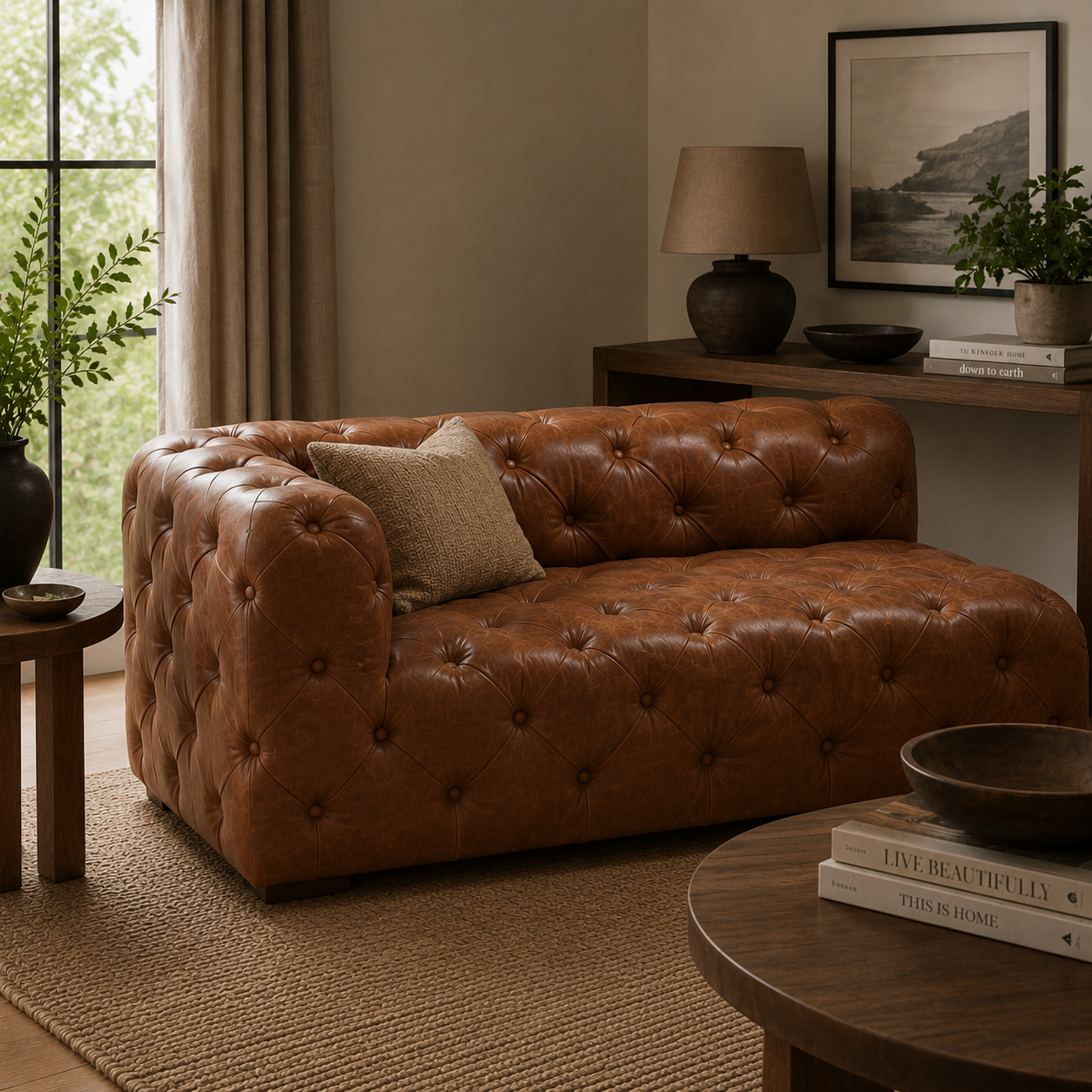 Durango brown leather left arm sofa in a cosy room setting