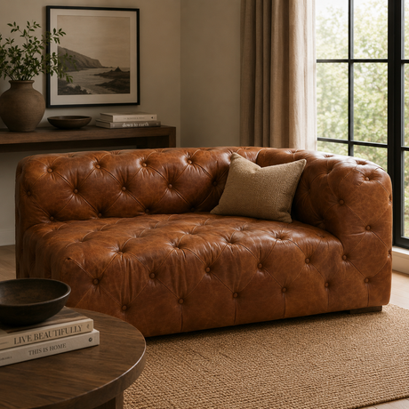 Durango brown leather right arm sofa in a neutral room setting