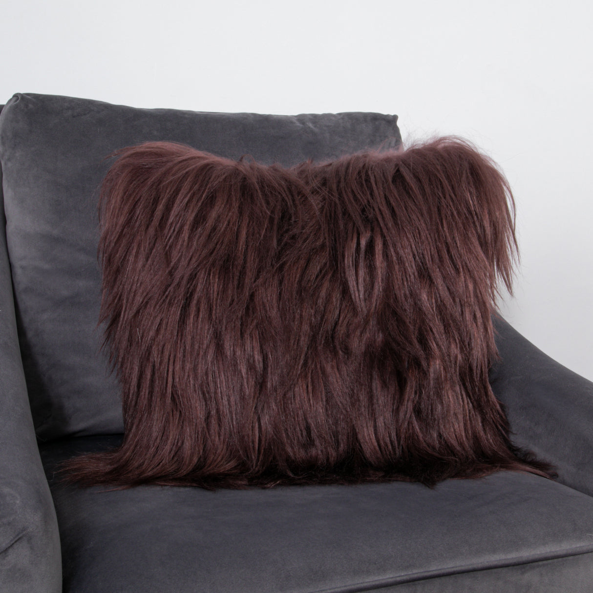 A Pair Of Brown Long Hair Goat Cushion Cushions (40x40cm)