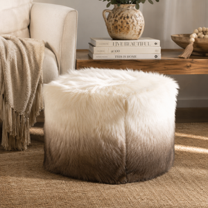 Goatskin Ivory And Brown Ombre Pouffe