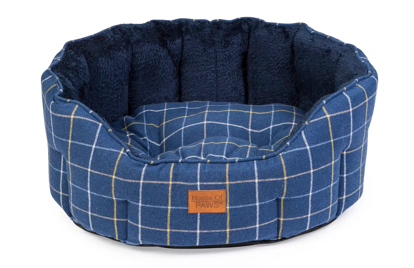 Navy Check Tweed Oval Snuggle Dog Bed