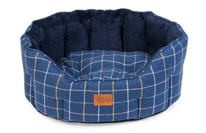 Navy Check Tweed Oval Snuggle Dog Bed