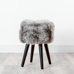 Sheepskin Wood Stool With Black Legs