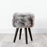 Sheepskin Wood Stool With Black Legs