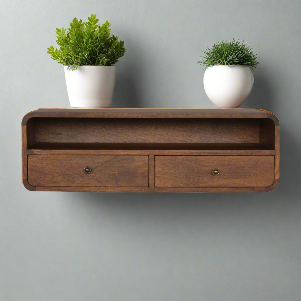 Floating Chestnut Open Console Table