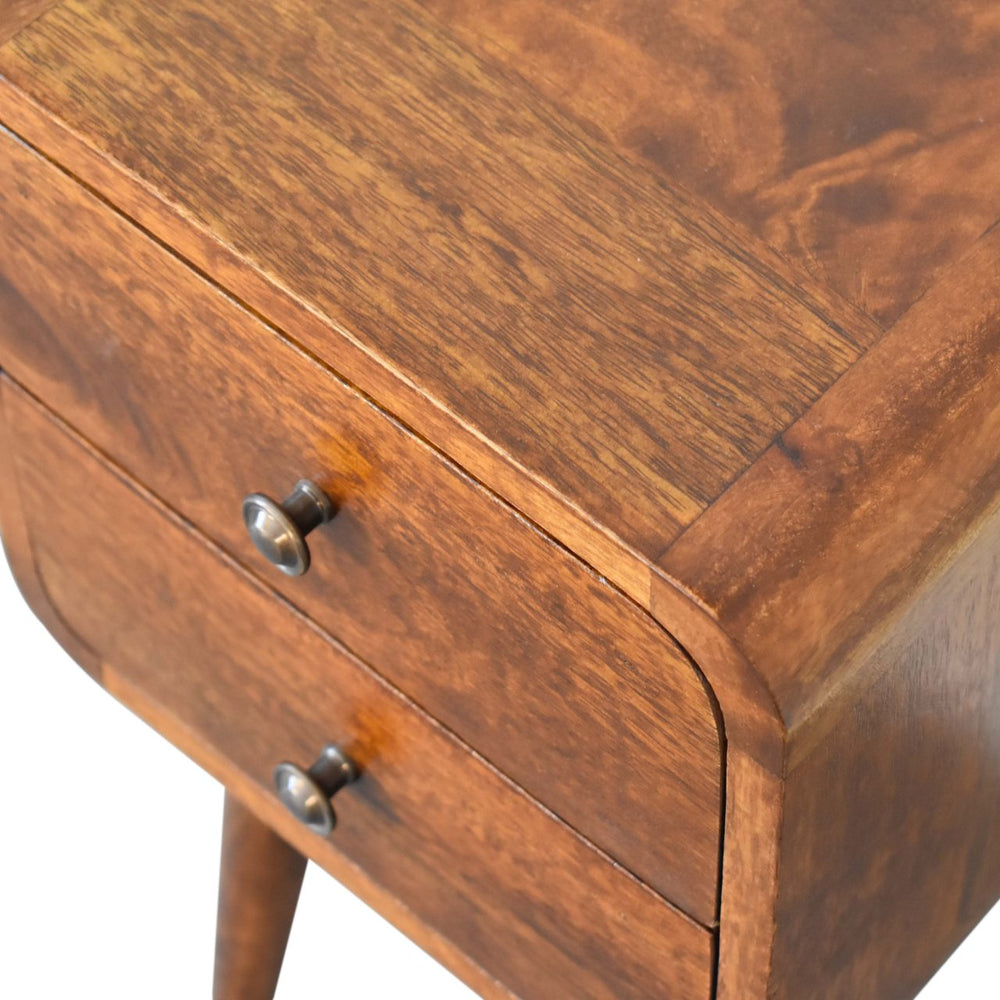 Chestnut Rounded Bedside Table Mini Wooden Bedside Table | Curved Chestnut Nightstand – Green & Gable