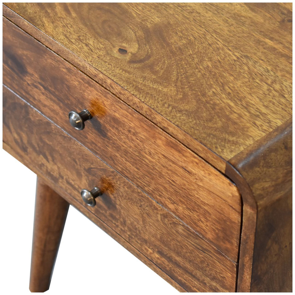 Chestnut Rounded Bedside Table Curved Chestnut Bedside Table With Drawers | Green & Gable