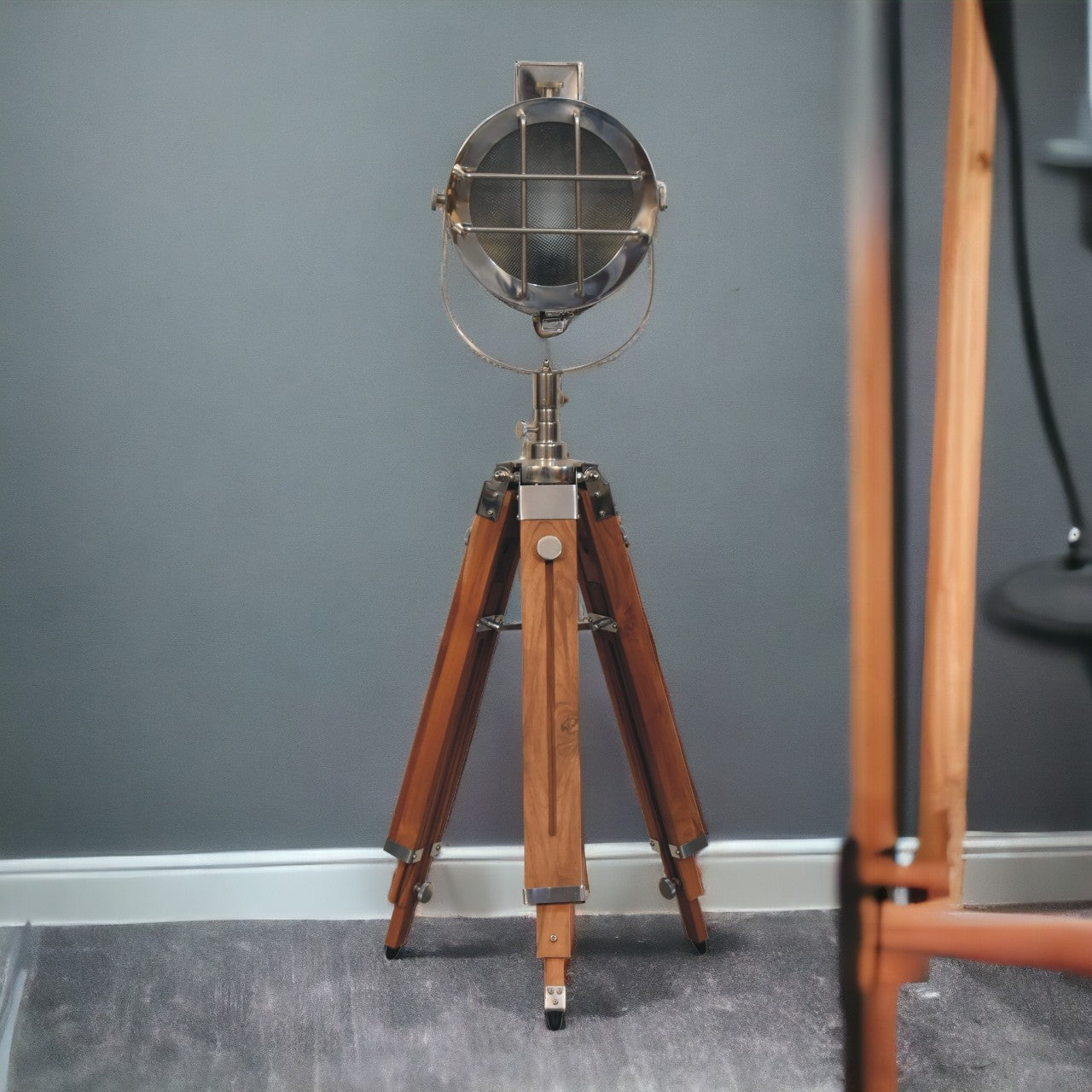 Caged Chrome Spotlight Floor Lamp