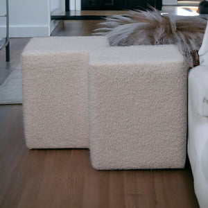 White Bouclé Twin Footstool