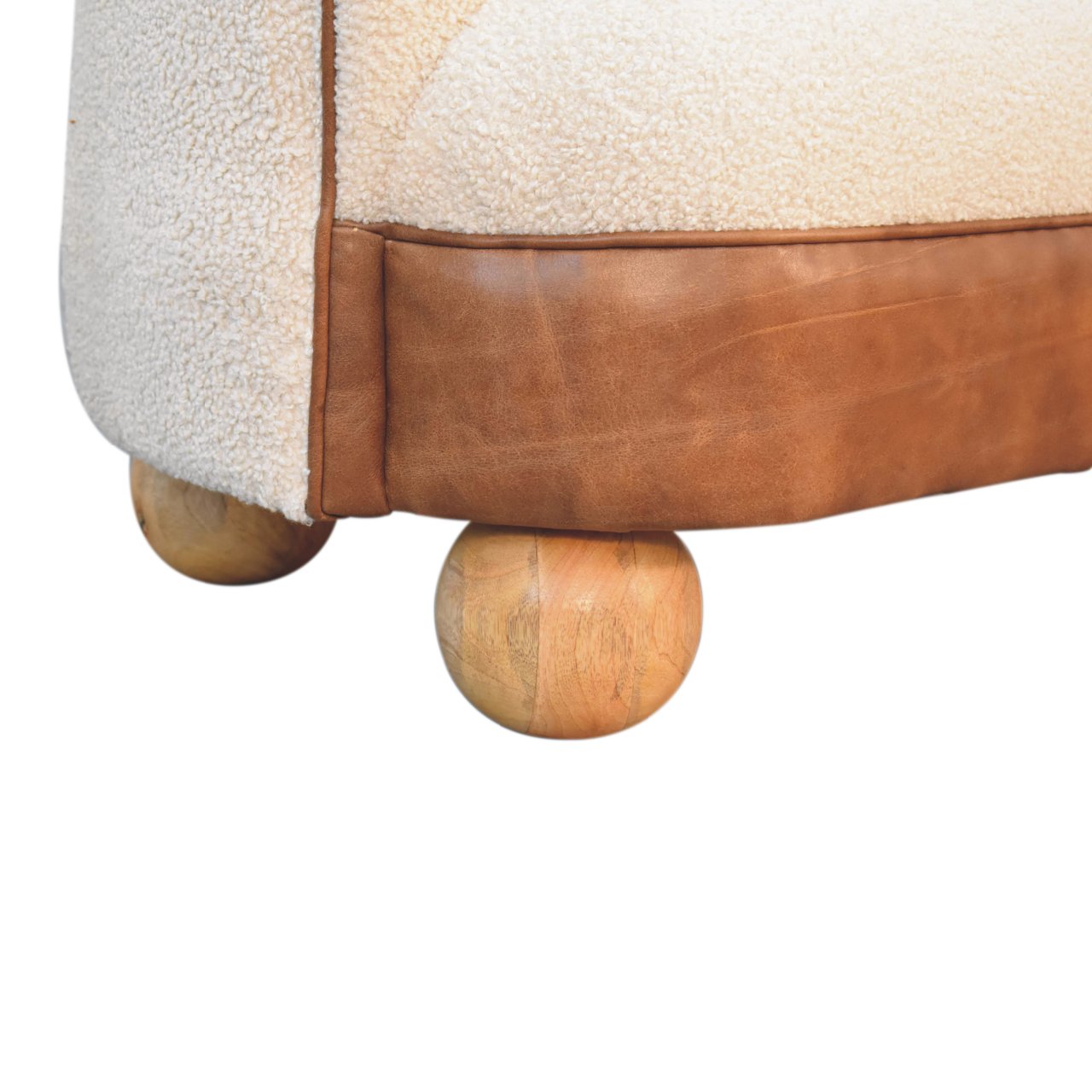 Buffalo leather sofa with round mango wood legs