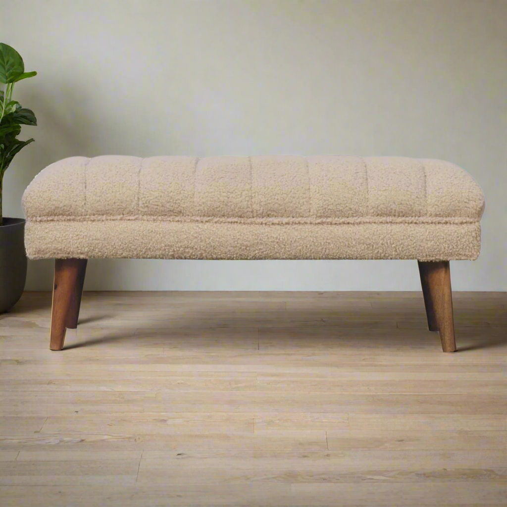 Cream Boucle Pouffe Bench