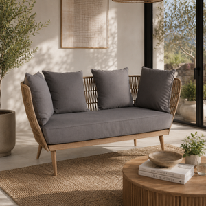 Kora Woven Rope 2 Seater Sofa with Grey Cushions