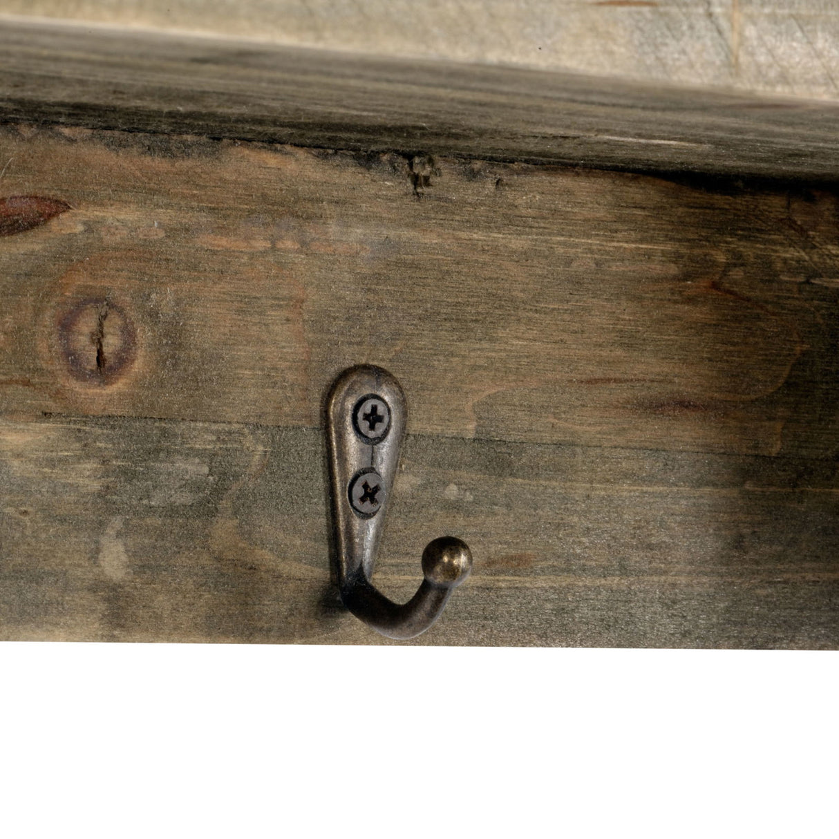 Wooden Wall Shelf with 4 Hooks