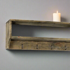 Wooden Wall Shelf with 4 Hooks