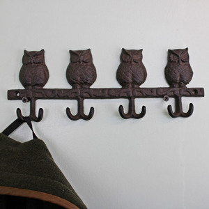 Rustic Cast Iron Wall Hooks, Owls