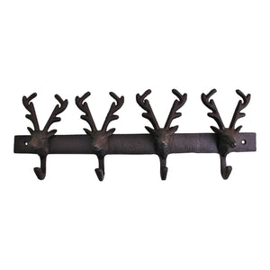 Rustic Cast Iron Wall Hooks, Stags with Antlers