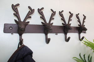 Rustic Cast Iron Wall Hooks, Stags with Antlers