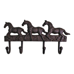 Rustic Cast Iron Wall Hooks - Running Horses