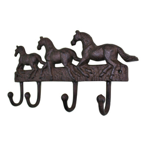 Rustic Cast Iron Wall Hooks - Running Horses