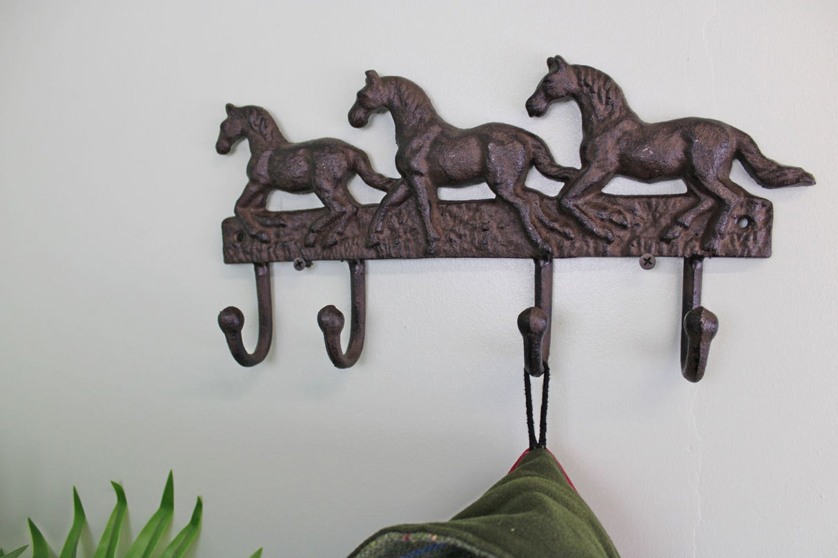 Rustic Cast Iron Wall Hooks - Running Horses