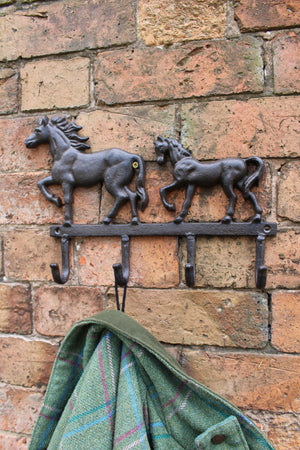 Rustic Cast Iron Wall Hooks - Two Horses