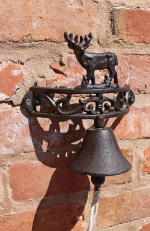 Rustic Cast Iron Wall Bell, Ornate Stag