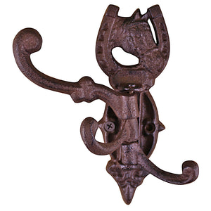 Cast Iron Wall Mounted Horse Coat Hooks - 3 hooks