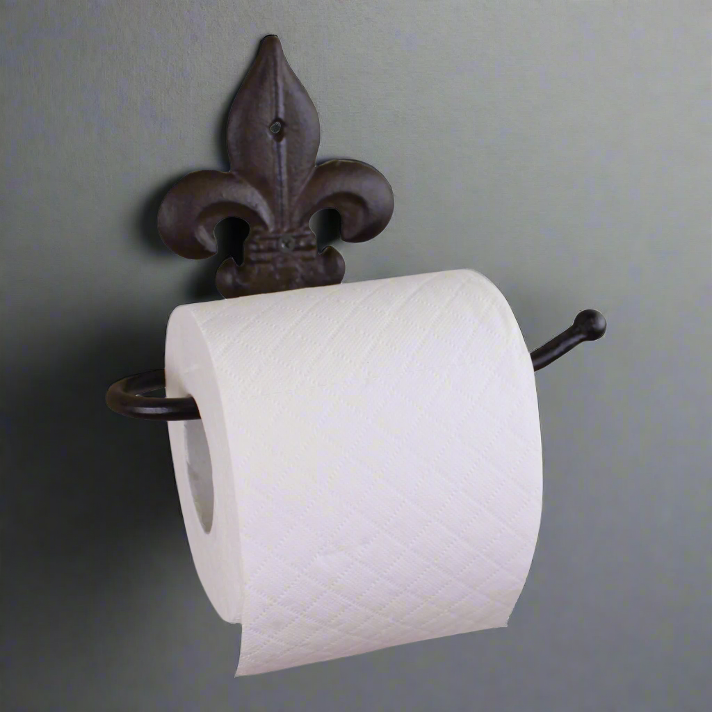 Cast Iron Rustic Toilet Roll Holder, Fleur de Lis