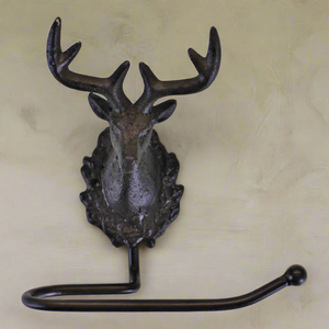 Cast Iron Rustic Toilet Roll Holder, Stag Head Design