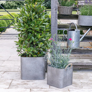 Galvanised Outdoor Square Planter with Rope Handles - Set of Two