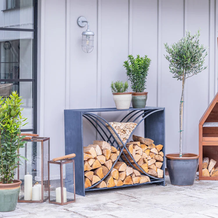 Outdoor X-Shaped Log Storage - Zinc