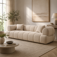 Cream linen sofa in a modern living room with neutral decor