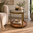 Rajpur Glass & Wood Round Brass Side Table