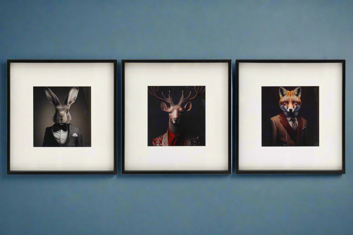 Set of 3 Forest Animal Head Framed Prints