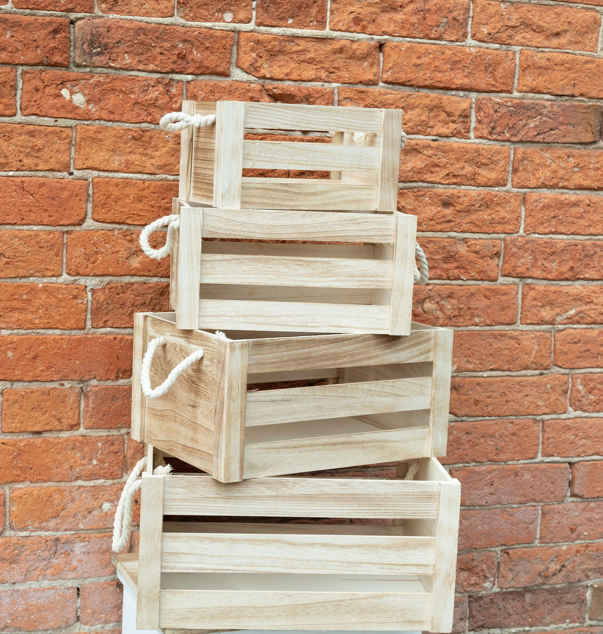 Wooden Crates with Rope Handles - Set of 4