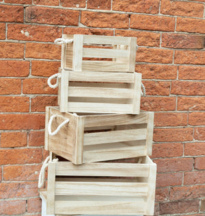 Wooden Crates with Rope Handles - Set of 4