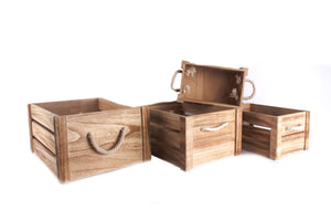 Wooden Crates with Rope Handles - Set of 4