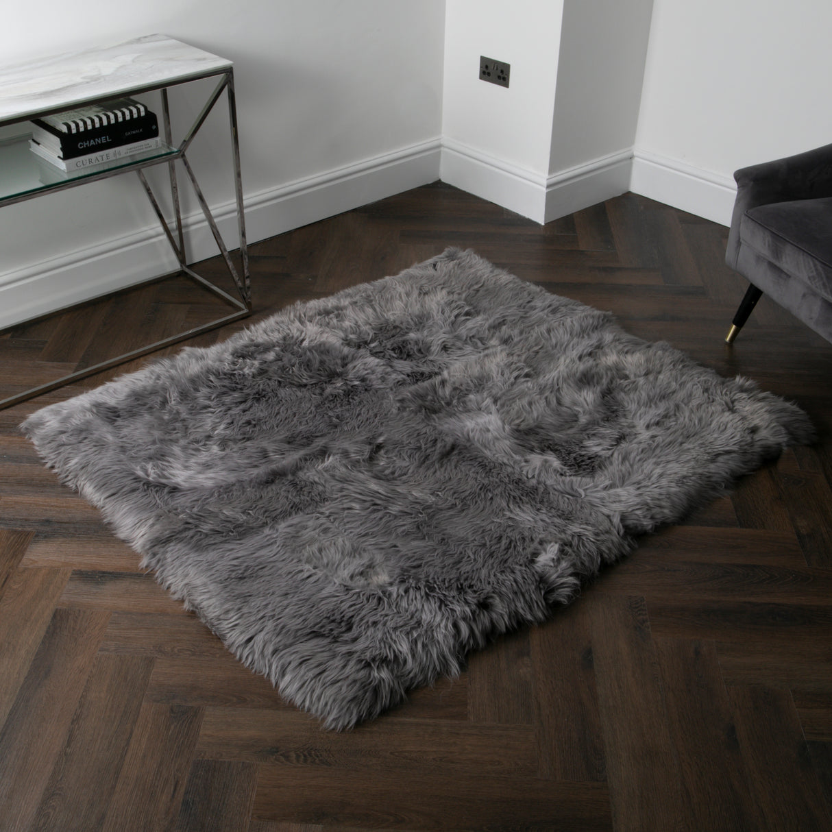 Grey Rectangle Sheepskin Rug - 130 x 150cm