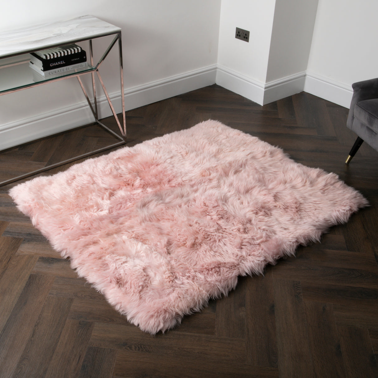 Pink Rectangle Sheepskin Rug - 130 x 150cm